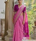 Pink color raw silk pochampally ikkat saree