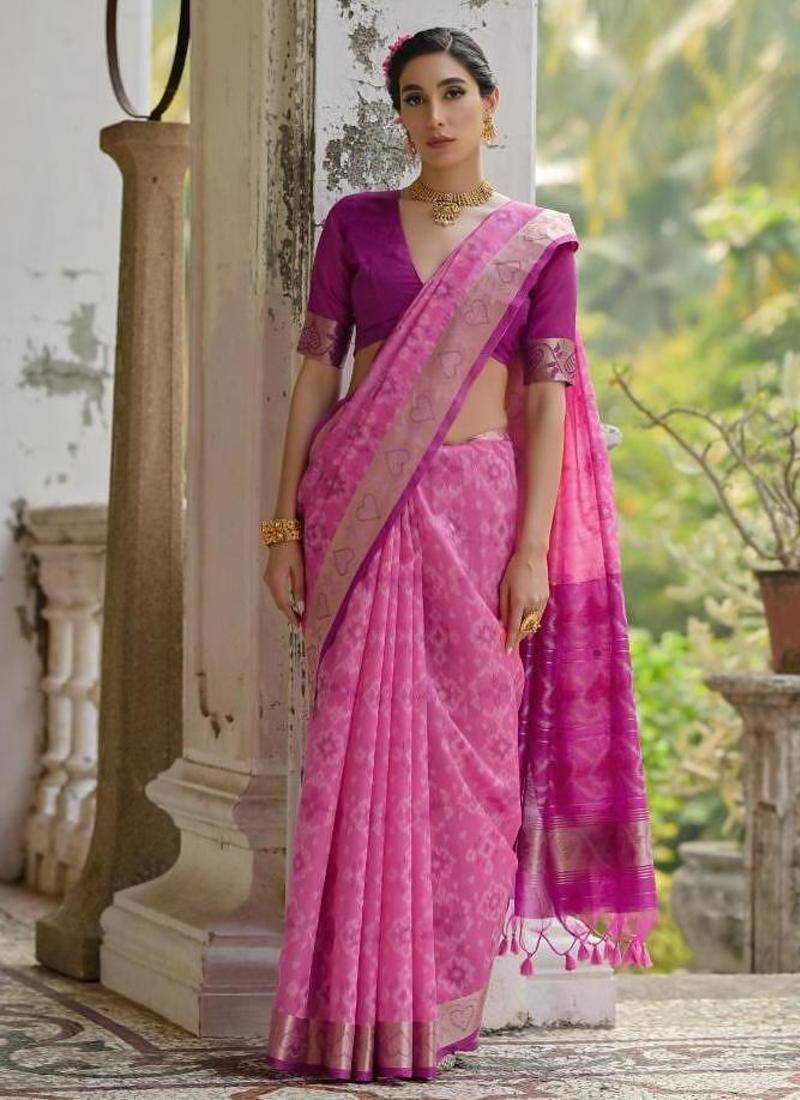 Pink color raw silk pochampally ikkat saree
