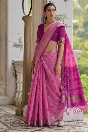 Pink color  silk blend pochampally ikkat saree