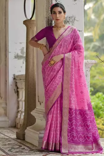 Pink color  silk blend pochampally ikkat saree