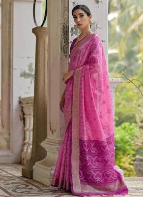 Pink color  silk blend pochampally ikkat saree 5