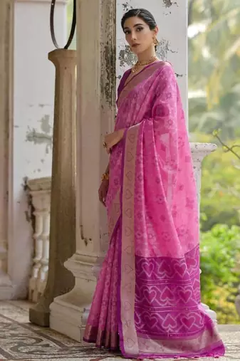 Pink color  silk blend pochampally ikkat saree