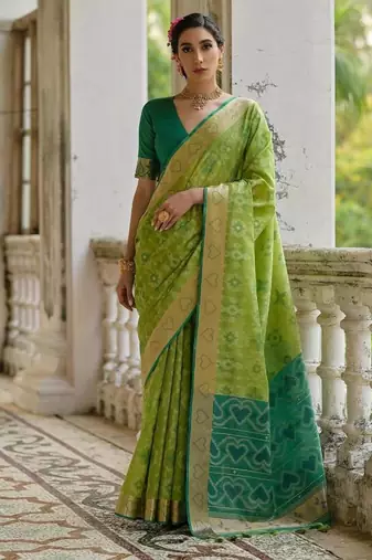 Pista color  silk blend pochampally ikkat saree