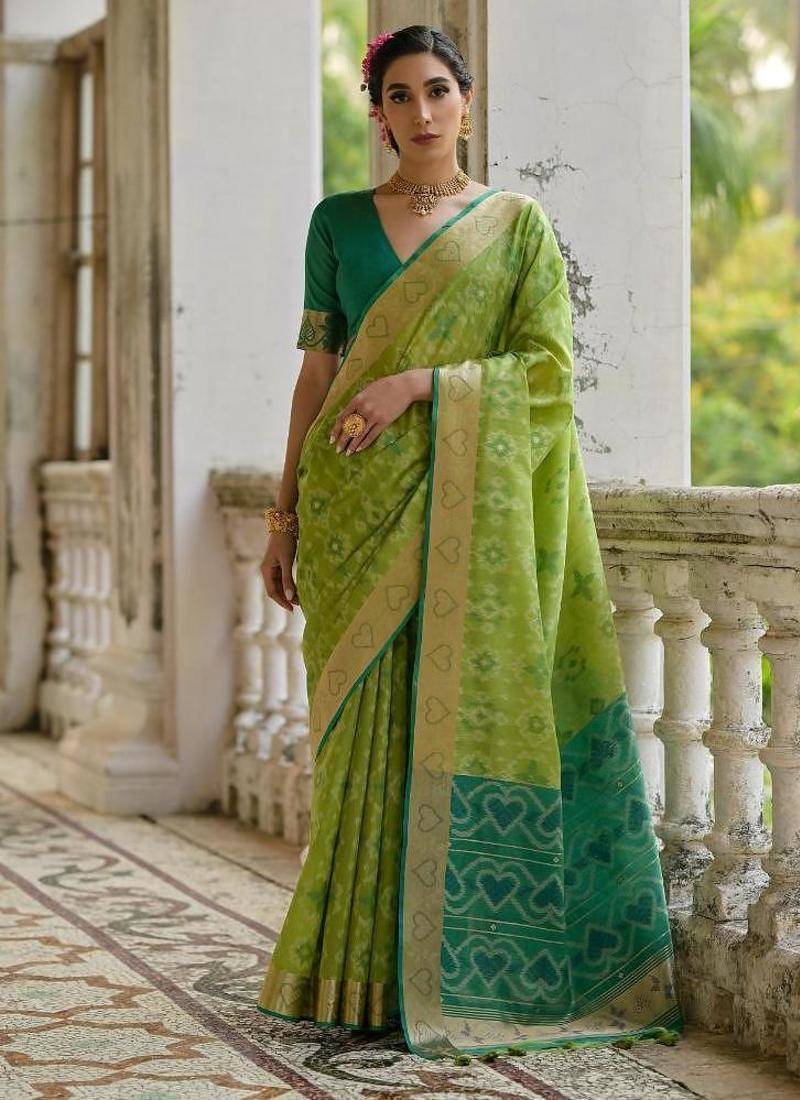 Pista color raw silk pochampally ikkat saree