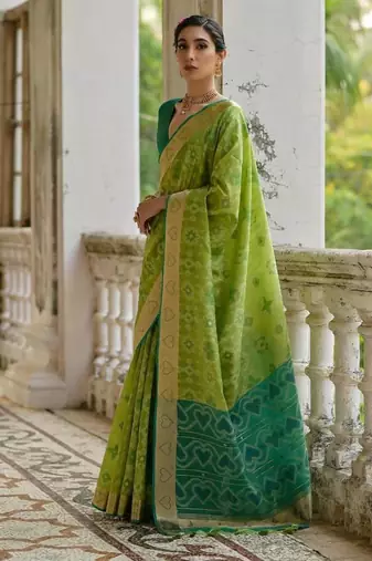Pista color  silk blend pochampally ikkat saree