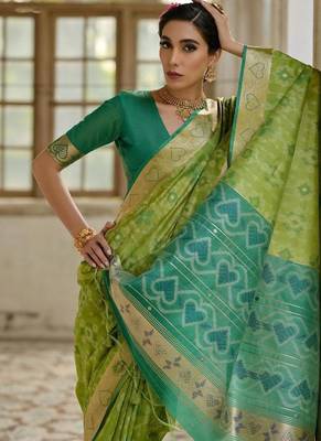Pista color  silk blend pochampally ikkat saree 3