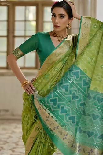 Pista color  silk blend pochampally ikkat saree