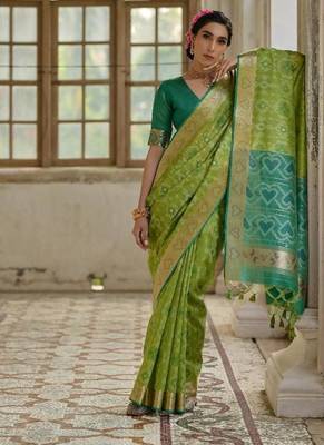 Pista color  silk blend pochampally ikkat saree 5