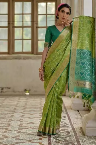 Pista color  silk blend pochampally ikkat saree