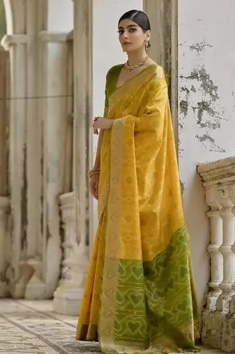 Yellow color  silk blend pochampally ikkat saree