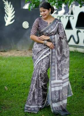 Multi dhanwari cotton digital print zari border saree 1