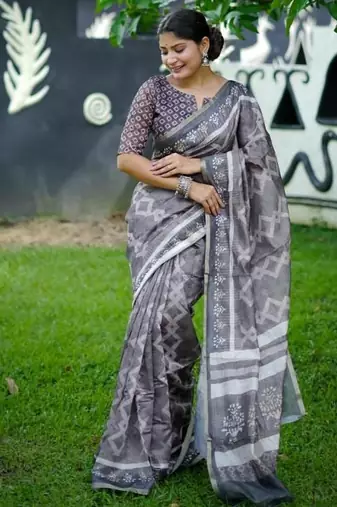 Multicolor dhanwari cotton digital print zari border saree