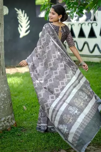 Multicolor dhanwari cotton digital print zari border saree
