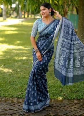 Multicolor dhanwari cotton digital print zari border saree 1