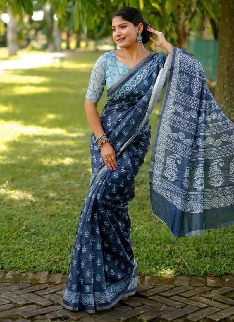 Multicolor dhanwari cotton digital print zari border saree