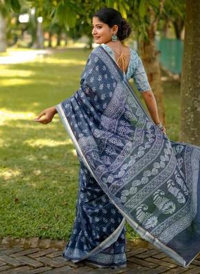 Multicolor dhanwari cotton digital print zari border saree 3