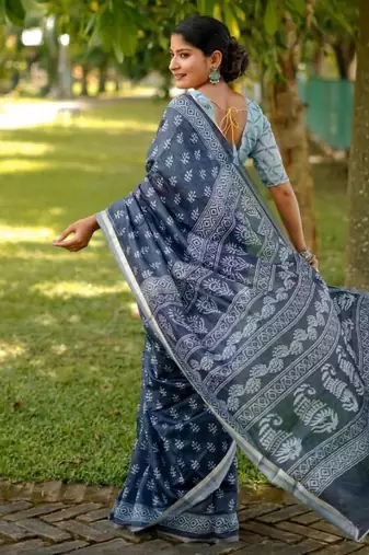 Multicolor dhanwari cotton digital print zari border saree