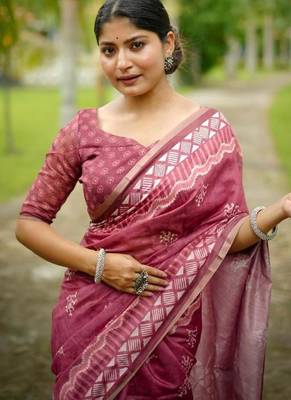 Multicolor dhanwari cotton digital print zari border saree 3