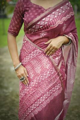 Multicolor dhanwari cotton digital print zari border saree 4