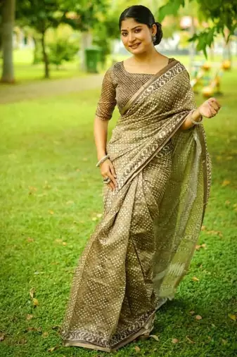 Multicolor dhanwari cotton digital print zari border saree