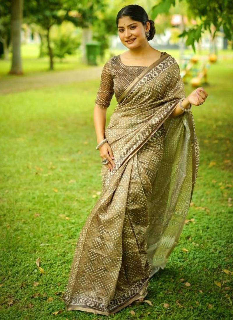 Multicolor dhanwari cotton digital print zari border saree