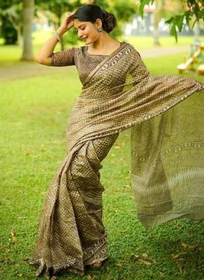Multicolor dhanwari cotton digital print zari border saree 2