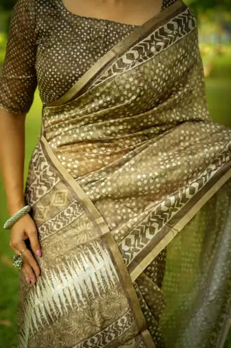 Multicolor dhanwari cotton digital print zari border saree