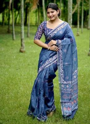 Multicolor dhanwari cotton digital print zari border saree 1