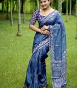 Multicolor dhanwari cotton digital print zari border saree
