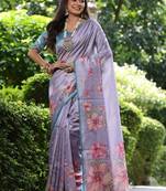 Multicolor tussar silk blend flower print sarees