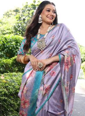 Multi tussar silk blend flower print sarees 4
