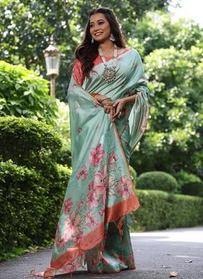 Multicolor tussar silk blend flower print sarees 2