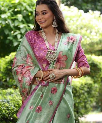Multicolor tussar silk blend flower print sarees 2