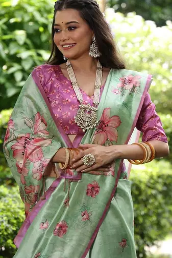 Multicolor tussar silk blend flower print sarees