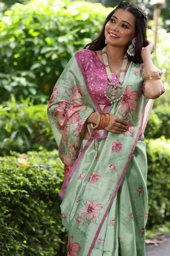Multicolor tussar silk blend flower print sarees