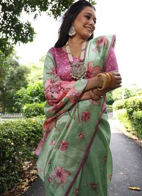 Multicolor tussar silk blend flower print sarees 4