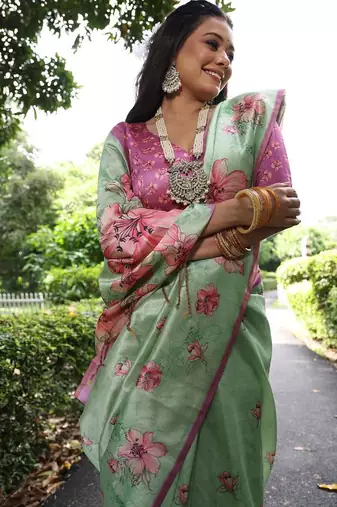 Multicolor tussar silk blend flower print sarees