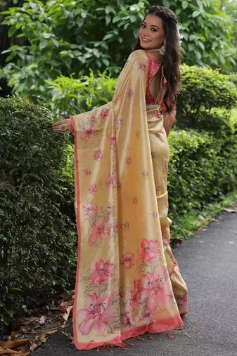 Multicolor tussar silk flower print sarees
