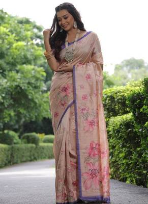 Multicolor tussar silk blend flower print sarees 1