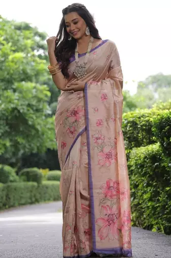 Multicolor tussar silk flower print sarees
