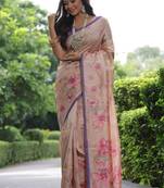 Multicolor tussar silk blend flower print sarees