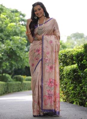 Multicolor tussar silk blend flower print sarees 2