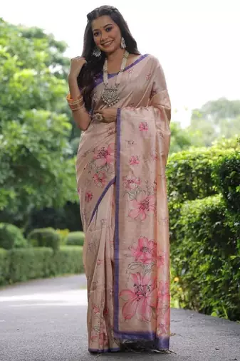 Multicolor tussar silk blend flower print sarees