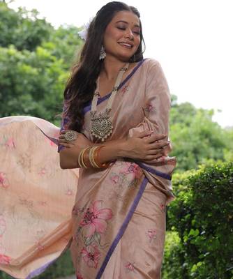 Multicolor tussar silk blend flower print sarees 4