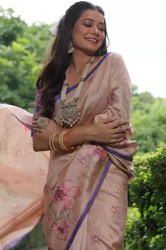 Multicolor tussar silk blend flower print sarees