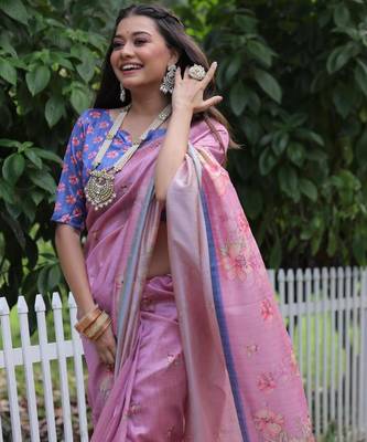 Multicolor tussar silk blend flower print sarees 2