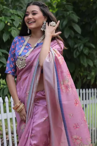 Multicolor tussar silk blend flower print sarees