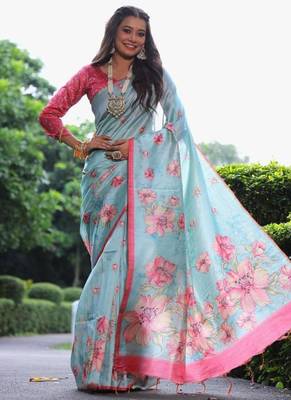 Multicolor tussar silk blend flower print sarees 1
