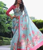 Multicolor tussar silk blend flower print sarees