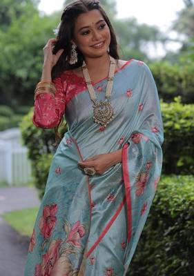 Multicolor tussar silk blend flower print sarees 3